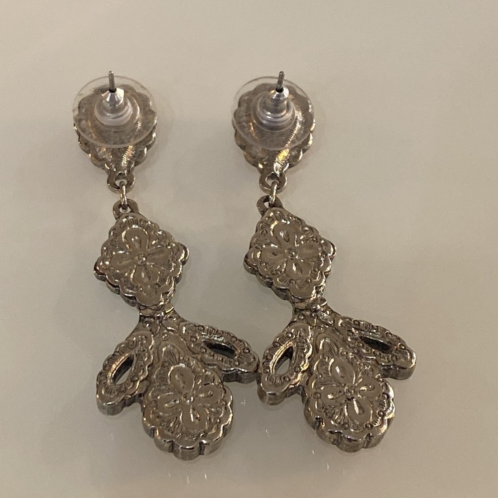 Silver Tone and Orange Dangle Earrings - Picture 3 of 4